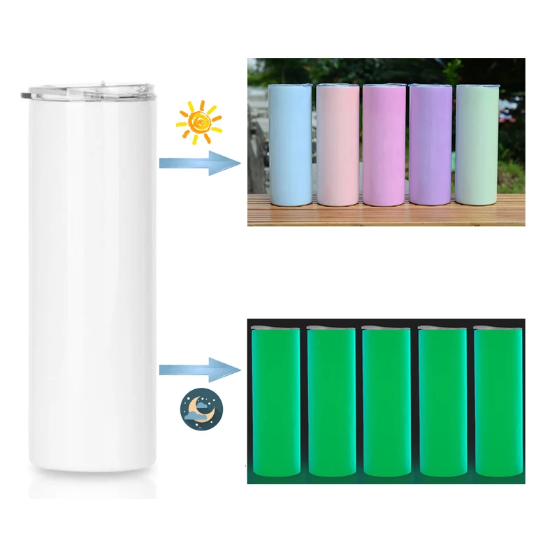 

US Warehouse Ready To Ship DIY Printing Skinny Straight Glow In The Dark UV Sublimation Blank Tumblers, Customized color