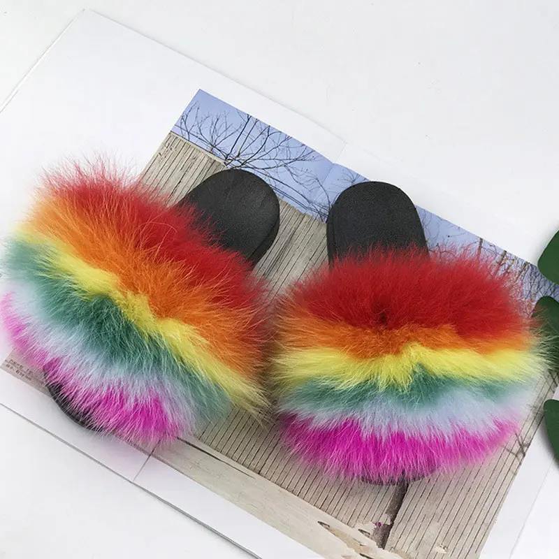 

Luxury Plush Slippers for Kids Cute Soft Flat House Slipper Real Fox Fur Slides Girls