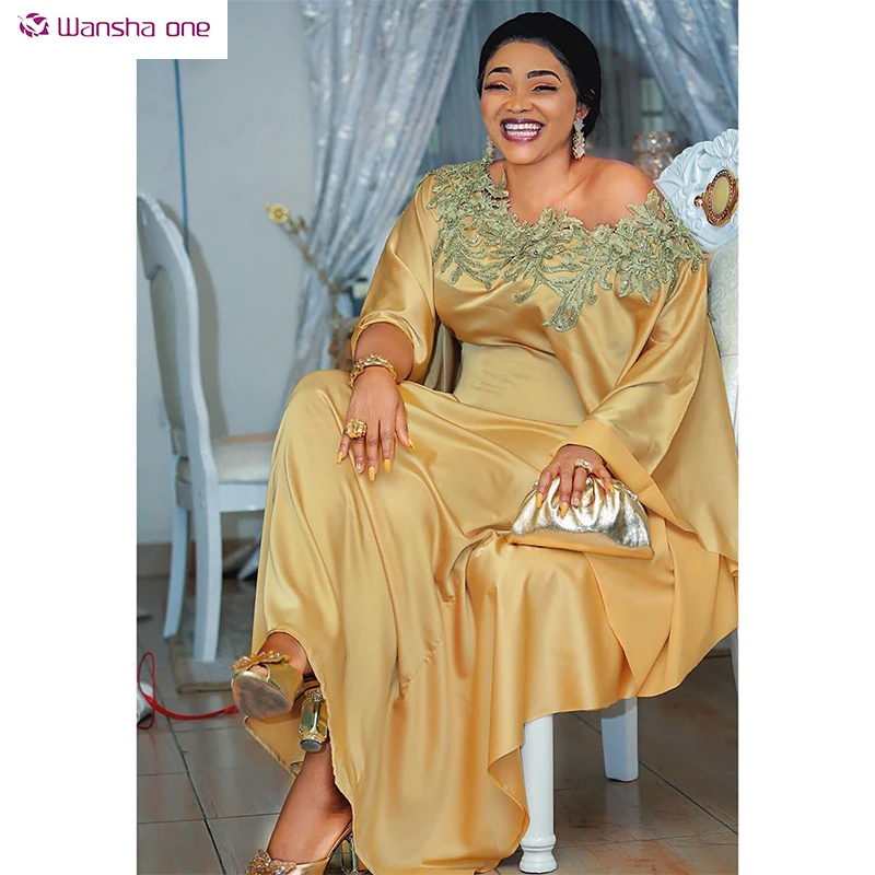 

fashion women robe kaftan boubou femme plus size caftan satin abaya long africa clothing casual dress, Picture color