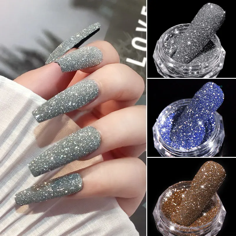 

1Box Diamond Powder Laser Reflective Nail Pigment Mixed Glass Micro Diamond Glitter Nail Sequin Holographic Nail Art Decorations, Gold, silver, black, blue, green, red