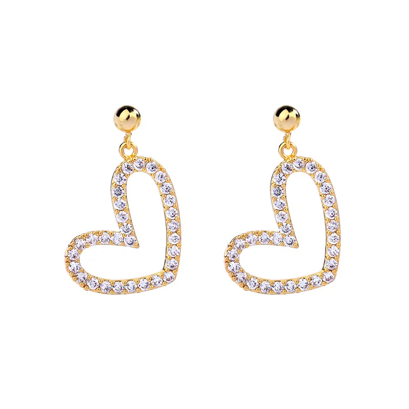 

me0065 Fashion Jewelry Simple Copper Heart Zircon Pendant Gold Earring