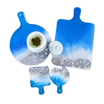 

C342 DIY Crystal Epoxy Silicone Mold Handle Tray Mirror Sffect Resin Mold For Resin Coaster Tray Making Mould Tools