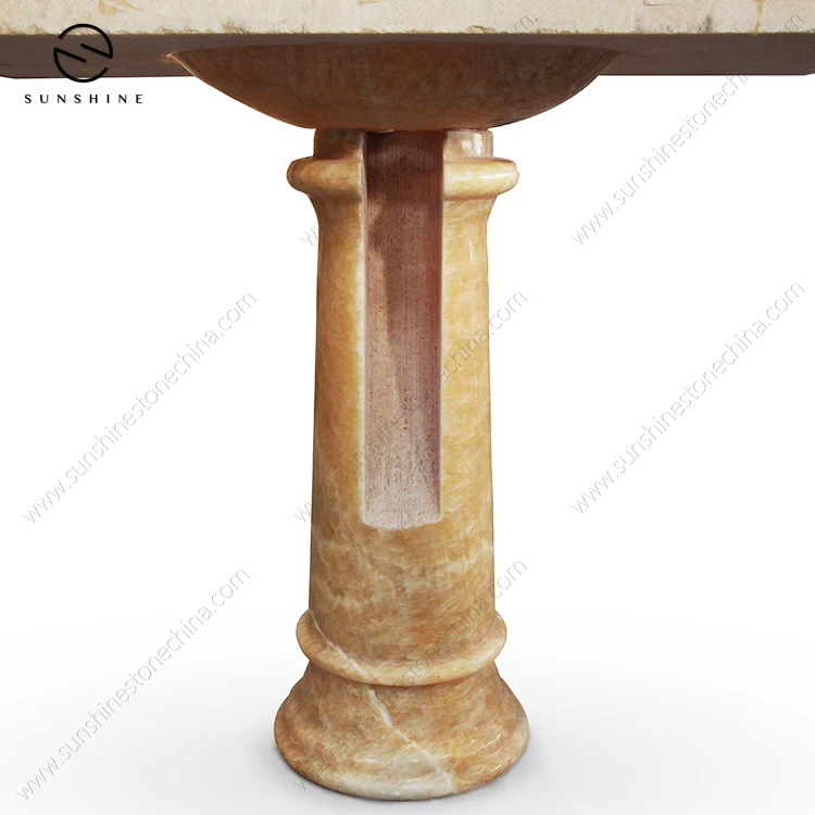 Custom Sized Honey Onyx Marble Stone Wall Mounted Console Pedestal Bathroom Sink
