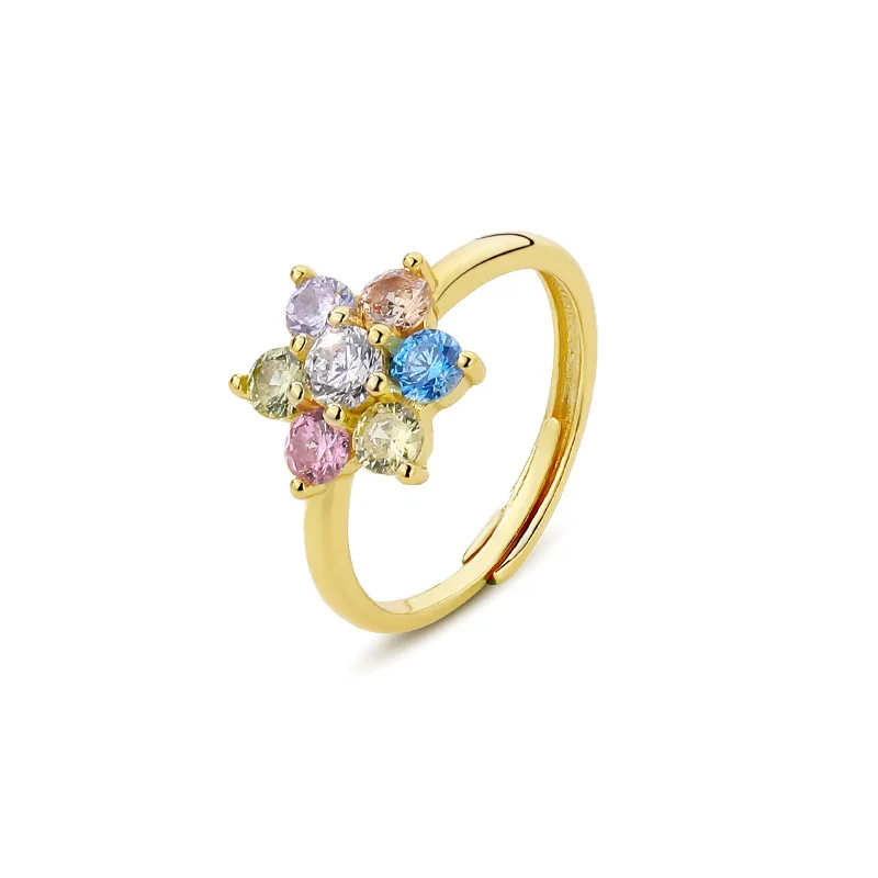 

VIANRLA 925 Sterling Silver Ring Minimalist 18K Gold Plated Colorful Zircon Flower Ring Support Dropshipping Free Laser Logo