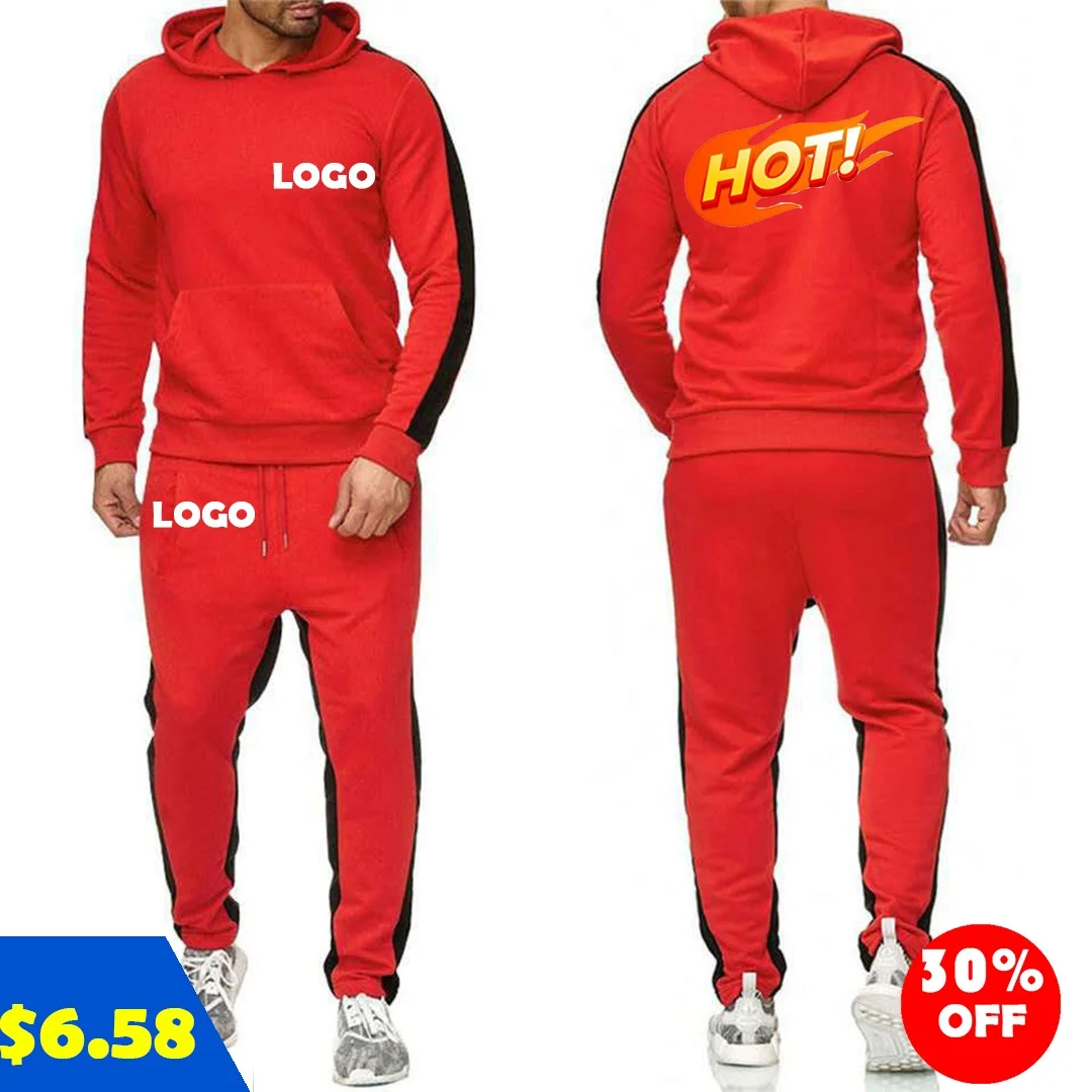 

6XL Custom Logo 2021 Hot Selling Fall Man Sets Solid Color Casual Plus Size Hoodie Two Piece Men Sets