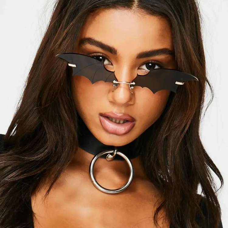 

MJ-0205 Europe And The United States Fashion Personality Trimming Exaggerated Modelling Bat Unique Rimless Vintage Sunglasses