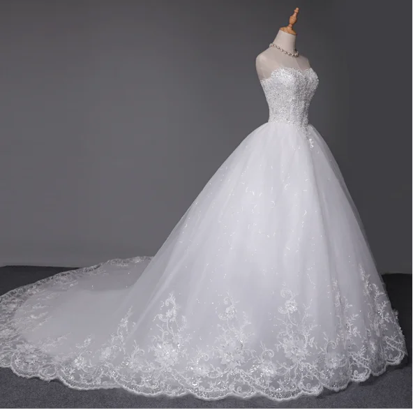 

New Design White Fashion Strapless Slim Fit Bride Simple Long Tail Wedding Dress