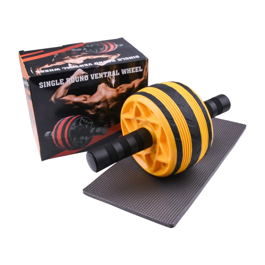 

Customized logo Exercise Fitness Equipment single wheel Abdominal Muscle AB household roller Wheel with mats, Black/red/yellow