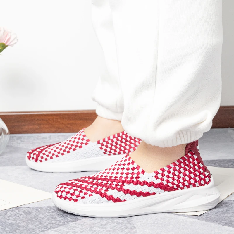 

New Design Same Style For Male And Female Couples Artificial Woven Casual Flat Sport Shoes