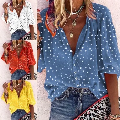 

Women Polka Dot Print V Neck Shirt Hot Sale Female Fashion Cute T-Shirts