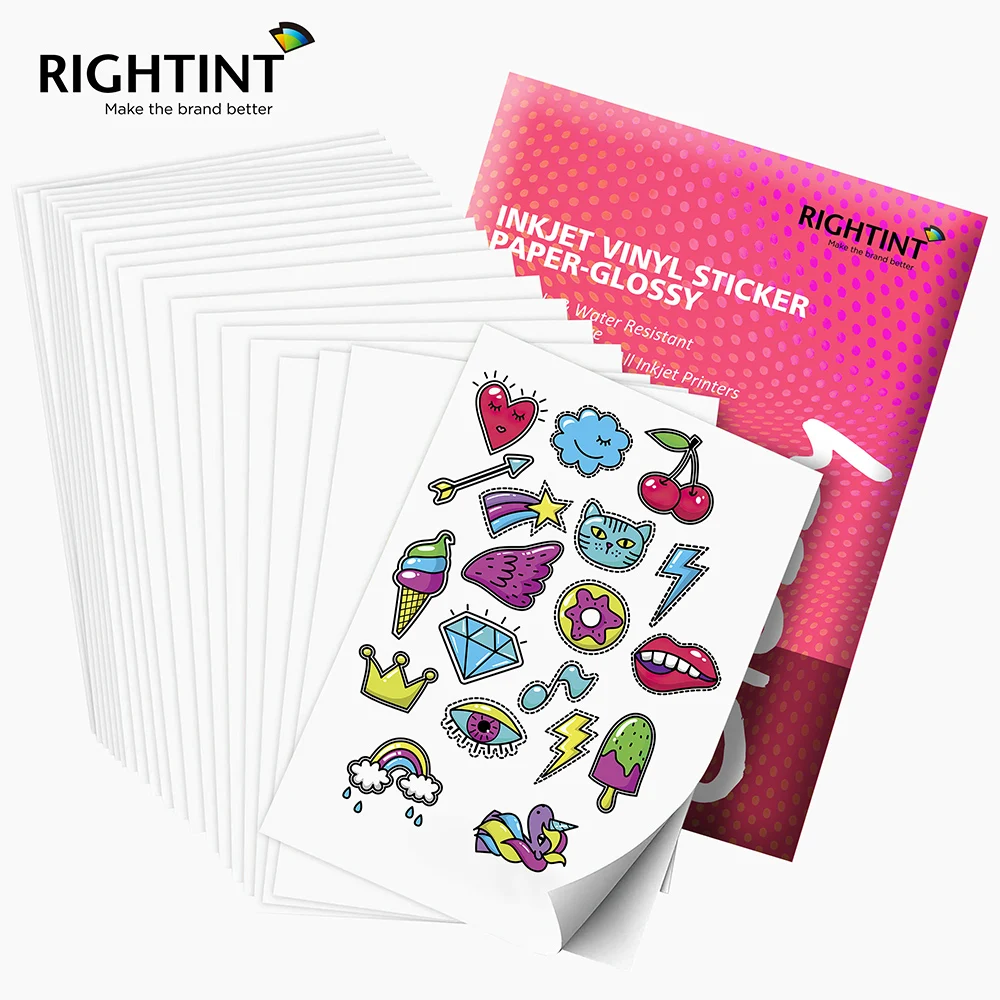 Rightint inkjet printable white self adhesive PP sticker vinyl glossy sticker paper waterproof