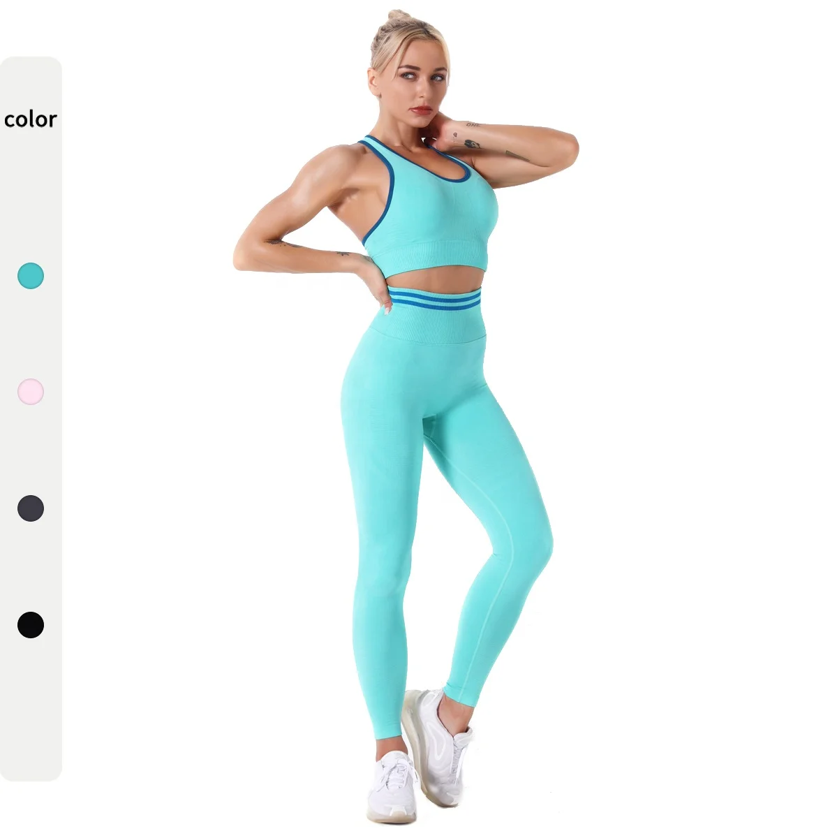 

Womens Workout Set Gym Active Wear Tights Racerback Sports Bra Fitness Pants Two Piece Seamless Yoga Set Suits