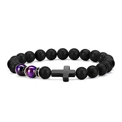 

New Fashion Religion Cross Bracelet Adjustable Natural Tiger Eye Stone Bracelet For Men Women Unisex, As picture