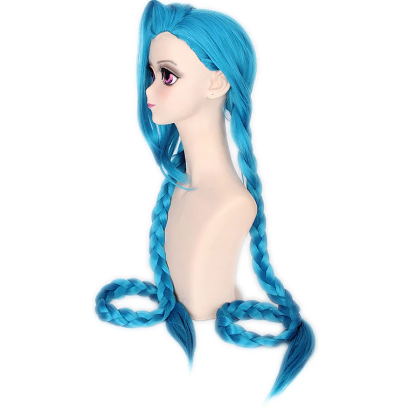 

Blue Long Hair Double Braids 120 CM Cosplay Comic Exhibition Hair Game Cos High Temperature Silk Wigs