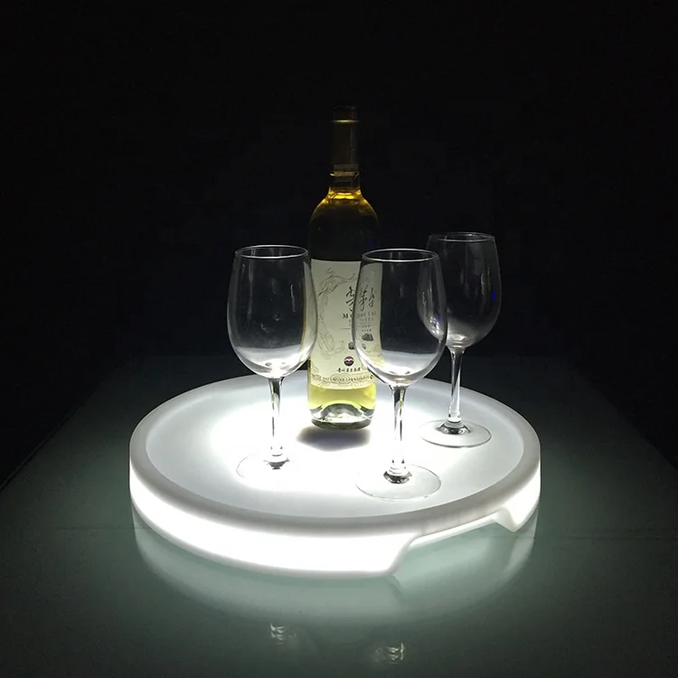 
PE plastic rechargeable waterproof led plastic bar tray round serving tray glowing room service tray 