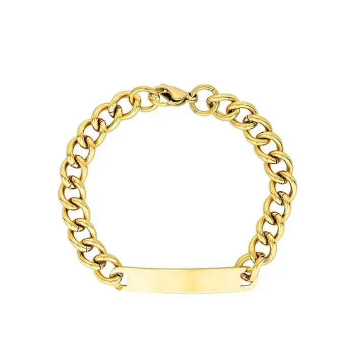 

Fashion Trendy Lady Stainless Steel Engravable Blank Bar Bracelet Wide Link Chain Cuban ID Bracelet Gold Plated