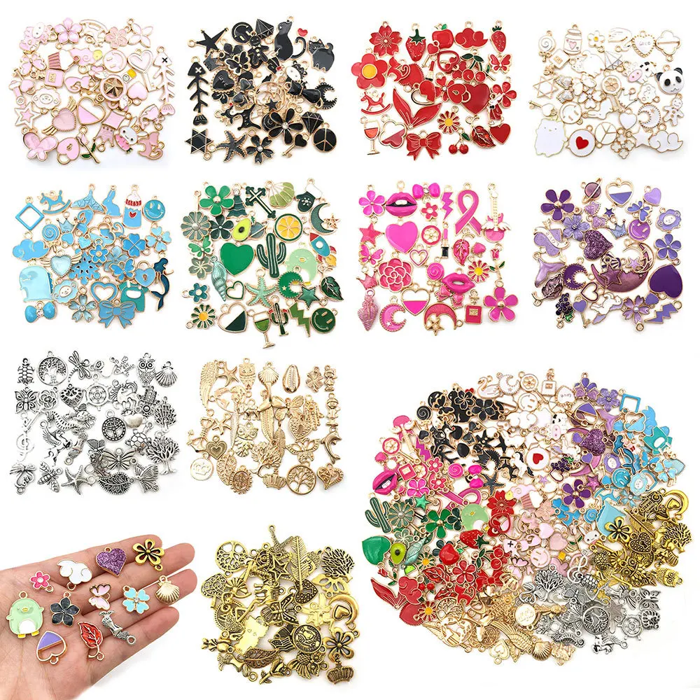 

New Design 30pcs/set Enamel Pendant Charm Multi Color Designer Charms for DIY, As picture