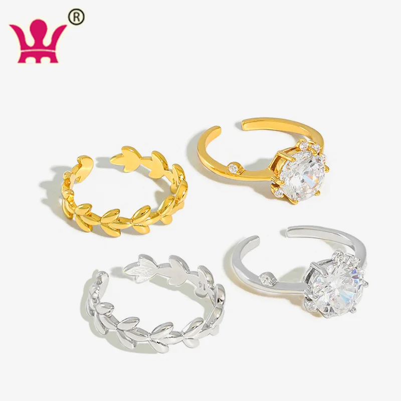 

Round Cubic Zirconia and olive branches Engagement Ring Set 925 Sterling Silver ring for Women