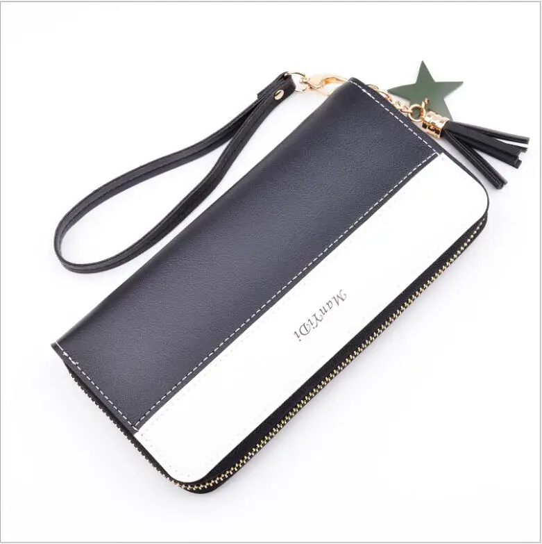 

Factory supplier PU leather ladies large capacity ManYiDi woman mobile phone tassel long wallet, As picture