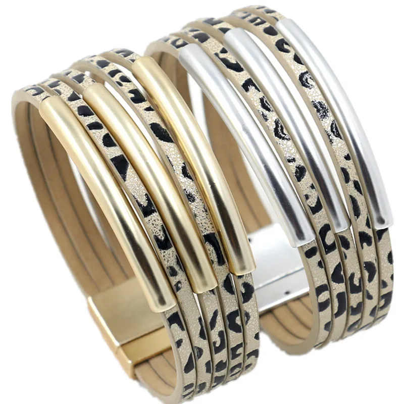 

European Hot Sale Frosted Bend Tube PU Magnet Bracelet Gold and Rhodium For Women and Girls