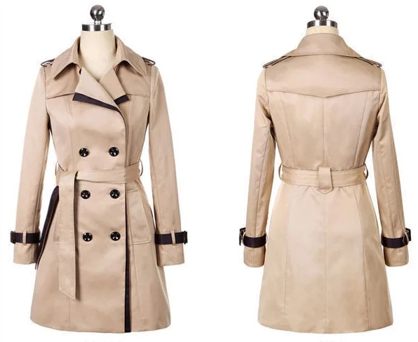 

Women Winter Double Button Long Coat Ladies Slim Fit Casual Overcoat, Khaki,black