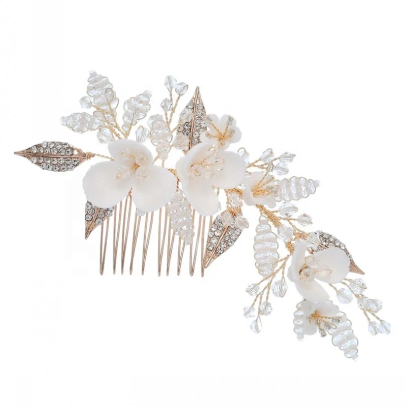 High Quality Ceramic Flower Crystal Hair Comb Hair Vine Fashion Bridal Headpiece Hair Jewelry