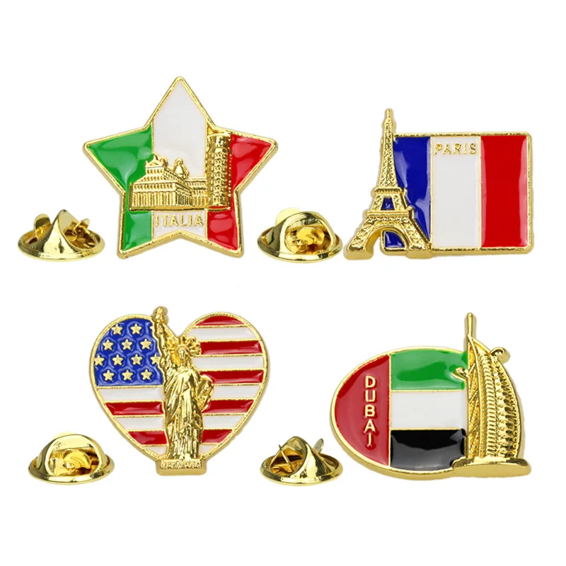 

New Creative Building National Flag Brooch Jewelry Personality Drop Oil Goddess Of Love Iron Tower Brooch