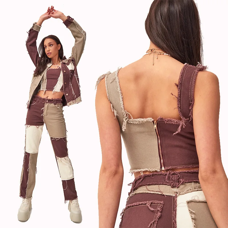 

2020 cheap best selling product Variegated stitching high waist ladies skinny jeans pants, Customized color