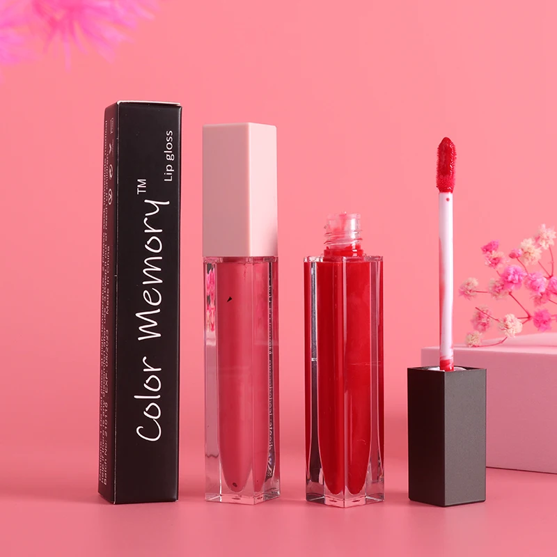 

New popular black box with white font 10 color 7ml square tube lip gloss transparent body matte gloss moisturizing lip glaze, Customization welcome