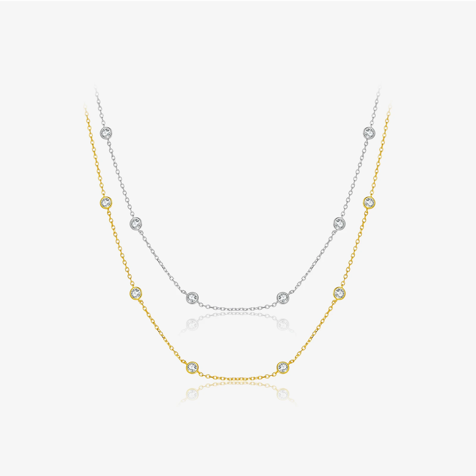 FUAMAY Trendy Engagement 18K Gold Plated 925 Silver Strand Necklace with Round Brilliant Cut Zircon Charms for Wedding & Party