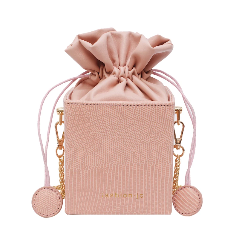

custom Drawstring Purses Small Box Shape mini Handbags PU leather solid color crossbody bag, 4 colors