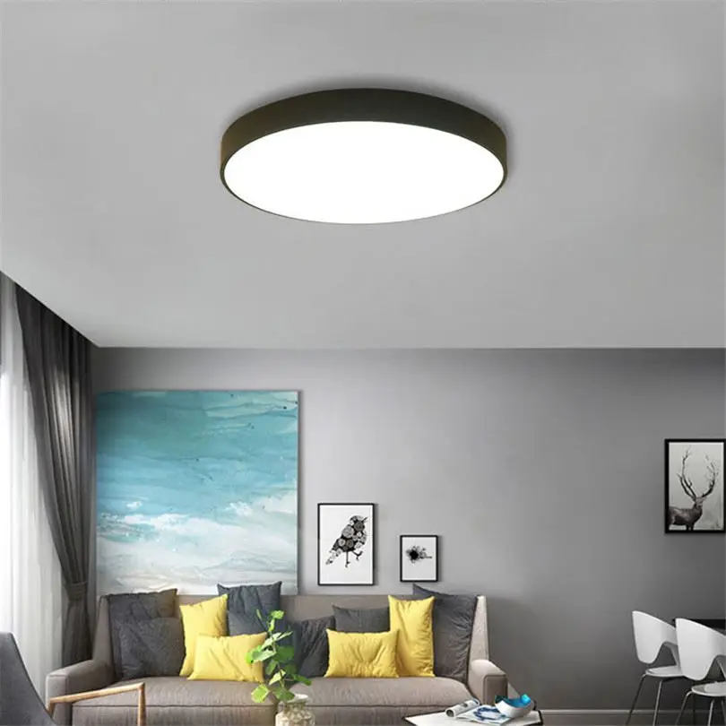 60W Dimmer Light Decoration Nordic Style Living Room Home Round Black Surface Mounted Modern Led Ceiling Lamp