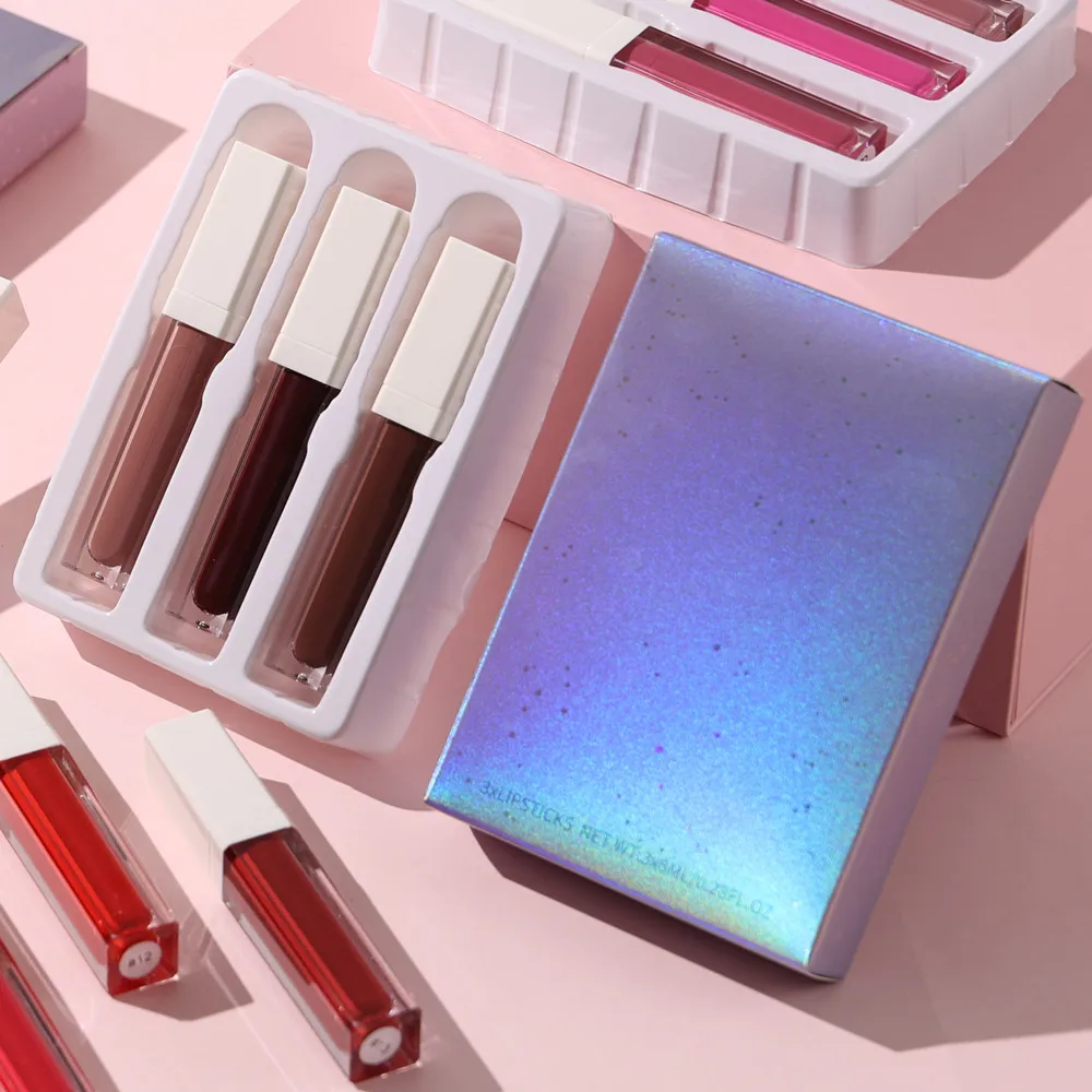 

Hot Sexy Lipgloss Liquid Lipstick 3 Colors Set Waterproof Long Lasting Wholesale Nude Lipgloss Private Label