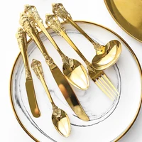 

Gold plated hotel flatware, stainless steel cutlery sets--knife spoon fork and tea spoon