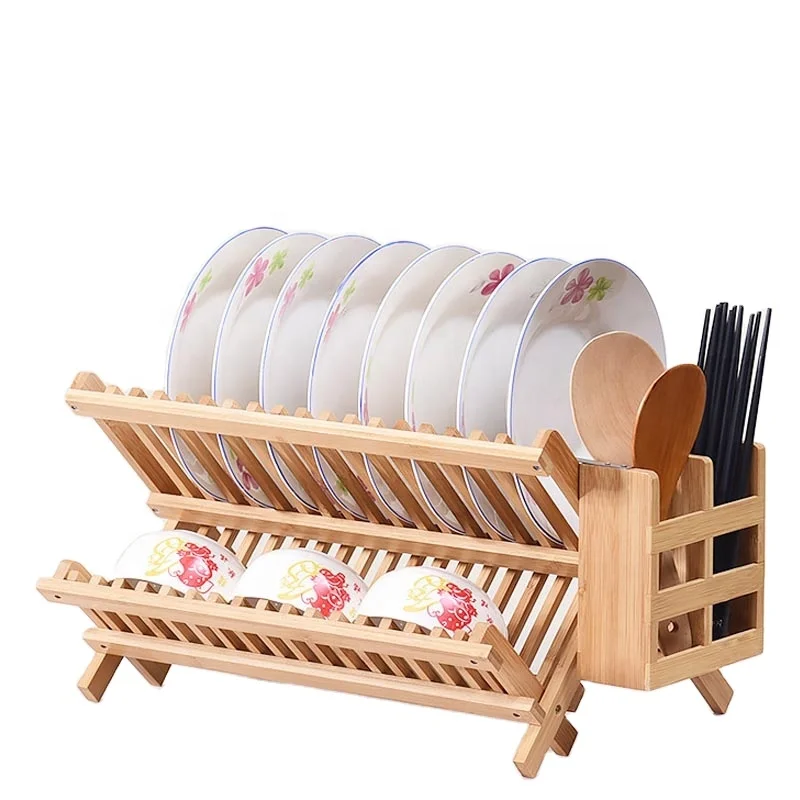 

Bamboo Over the Sink Dish Drier Rack Kitchen Holder Fruit Drain Basket Folding Chopping Cutting Board Drain Tableware Storage