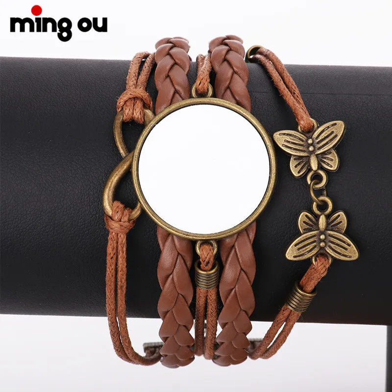 

Valentine sublimation blanks Leather Bracelet Jewelry Alloy Pu Leather DIY Couple Wristbands