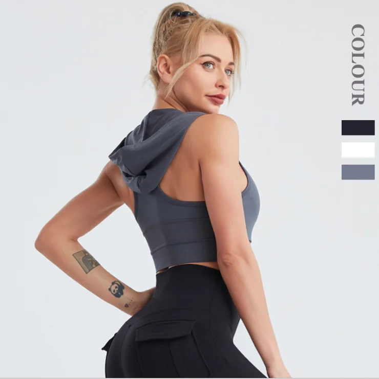 

M-XXL Mesh design cool work out wear women sports bra yoga crop top hoodie