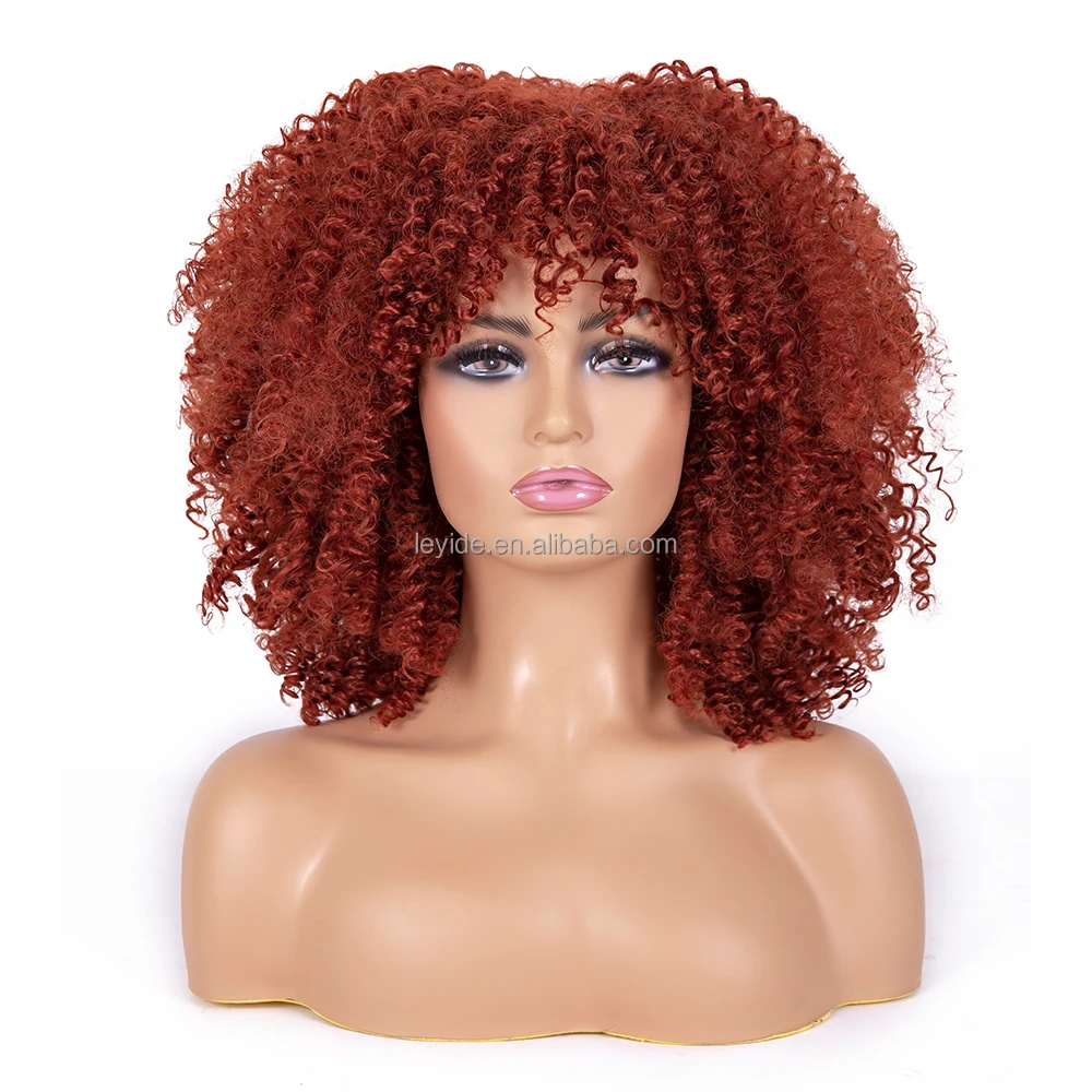 

Wholesale Cheap Supplier Curly Afro Wig With Bangs Big Hair Short Wig For Black Women Natural Synthetic Hair