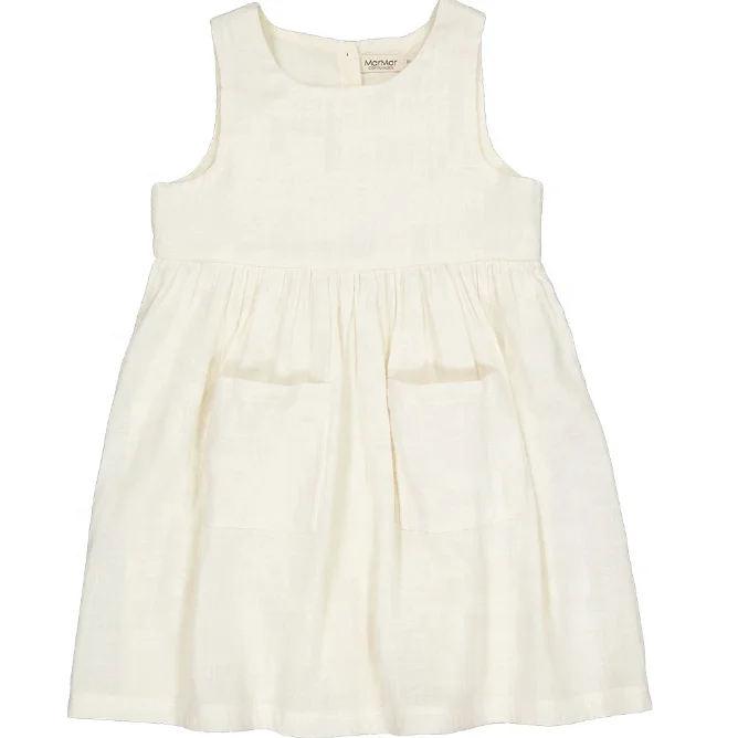 

Baby Girl Sleeveless Vest Skirt Cotton Linen Baby Dress Two Pockets Solid Color Skirt For Infants and Young Children, Picture shows