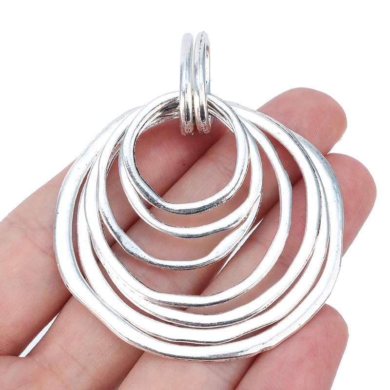 

Boho Hollow Open Large Round 7 Circles Antique Silver Charms Pendants for Necklace Jewelry Making Findings, Tibetan silver