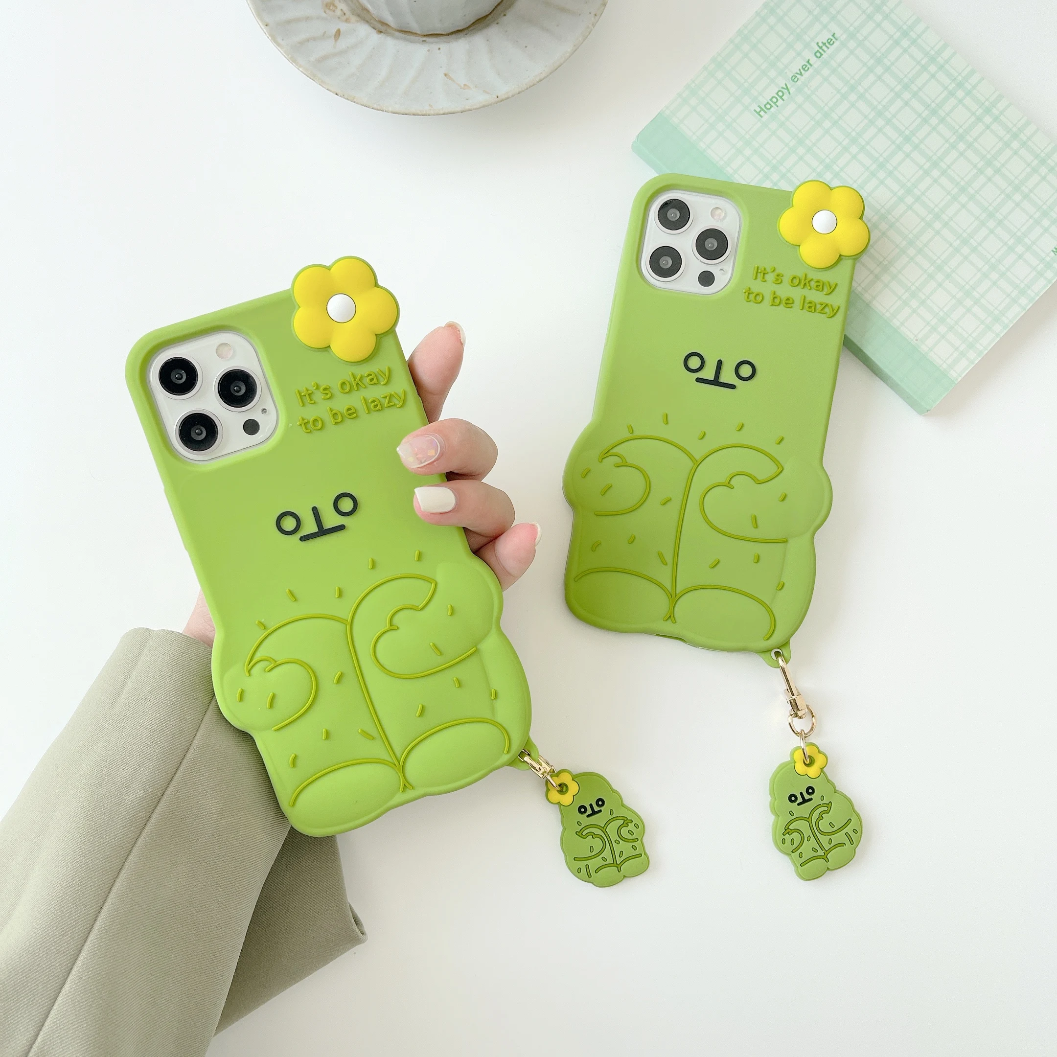 

3D Cute Cartoon Soft Silicone Flower Cactus Phone Case For iPhone 12 11 Pro Max X 6 7 8 Plus Cover With Chain Strap