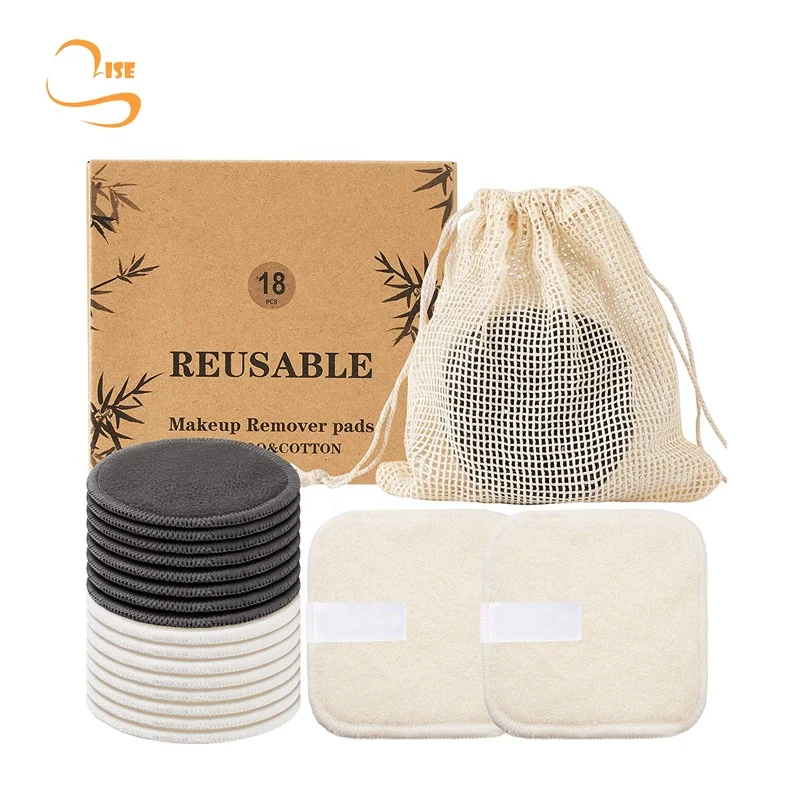 

Eco-friendly 3.15" Round Soft Reusable Bamboo Terry Cosmetic Cleansing Pads Laundry Bag Set Makeup Wipes Private Label