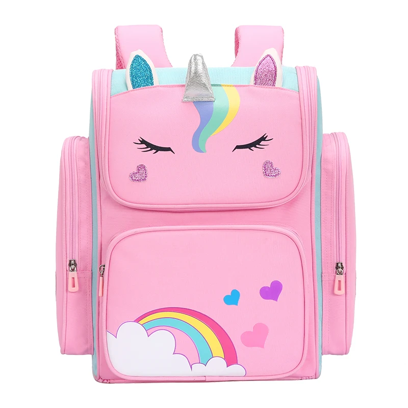 

Cartoon 3D School Bags Cartable Kids Rainbow Unicorn Compressible Backpack Shoulder Bag With Kids Girls, Customized color