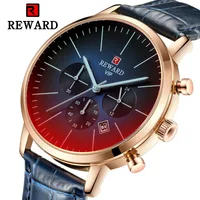 

REWARD RD83001m Luxury Watch Men Waterproof Leather Wrist Watches Men Fashion Color Changing Colorful Glass Quartz Wristwatch