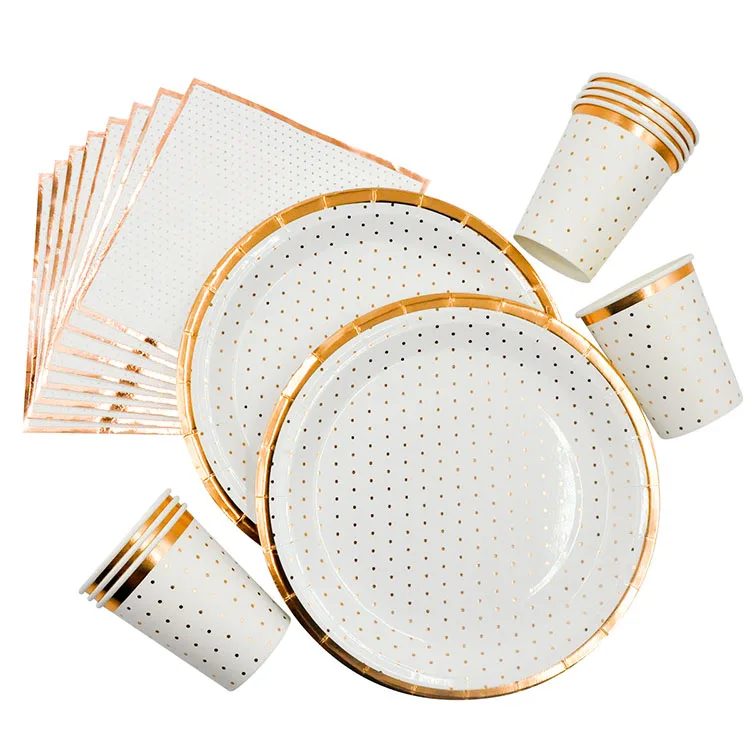

Nicro Customizable Print Shape 9Inch Disposable Gold Dot Party Wedding Paper Plate, Any color is available