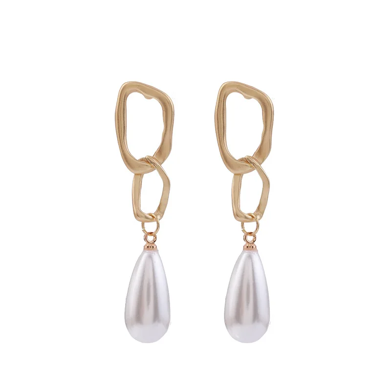 

Gold Chain Link Pearl Fashion Jewelry Drop Earrings For Women 2021 S925 Pin
