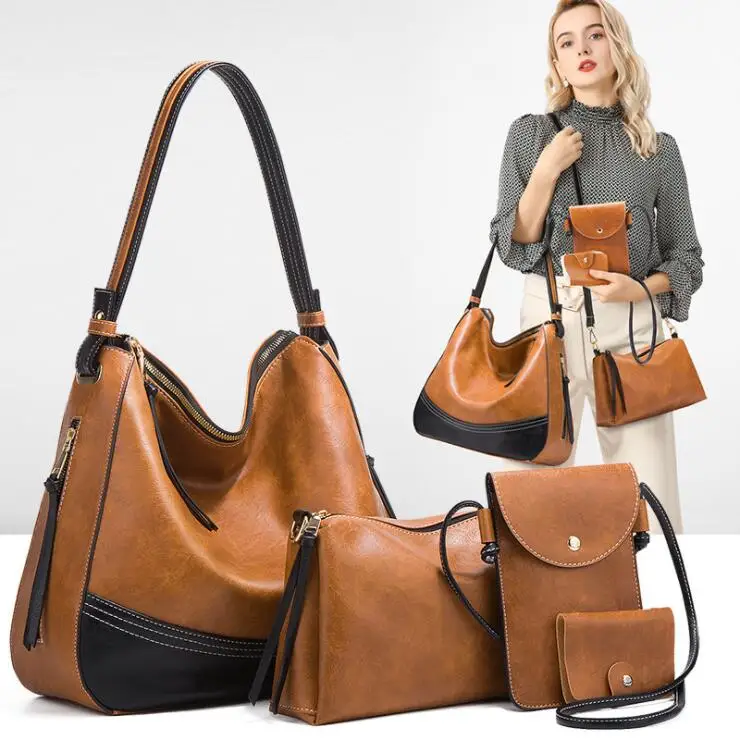 

Custom 4 In 1 Set Designer Women Handbag Denim Purse Tote Beautiful Bags For Ladies 4pcs Leather Handbags Stes, 5 color
