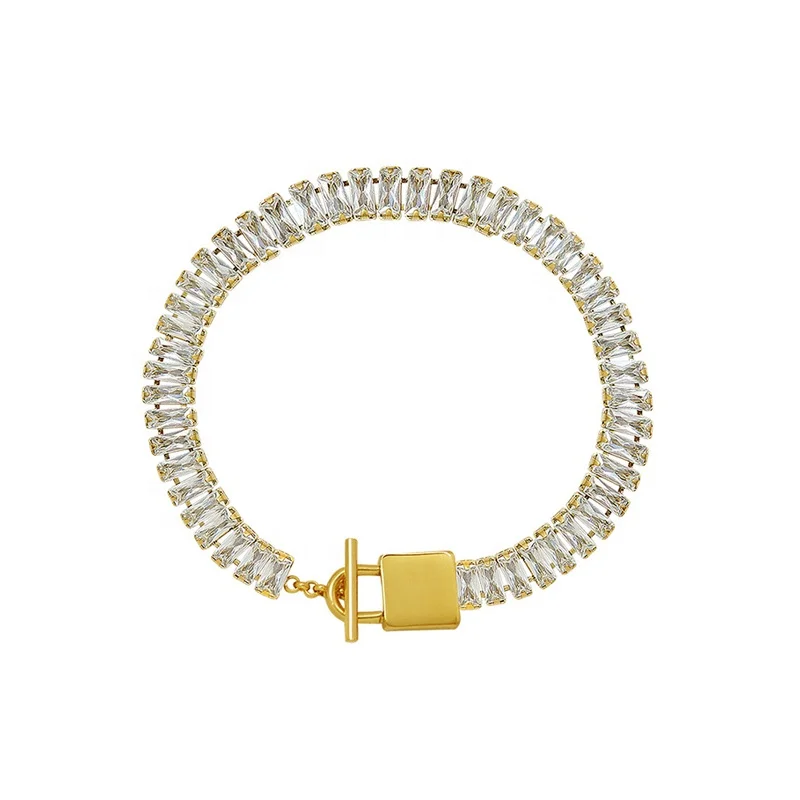 

HYH stainless steel geometric gold metal zircon lock chain bracelet