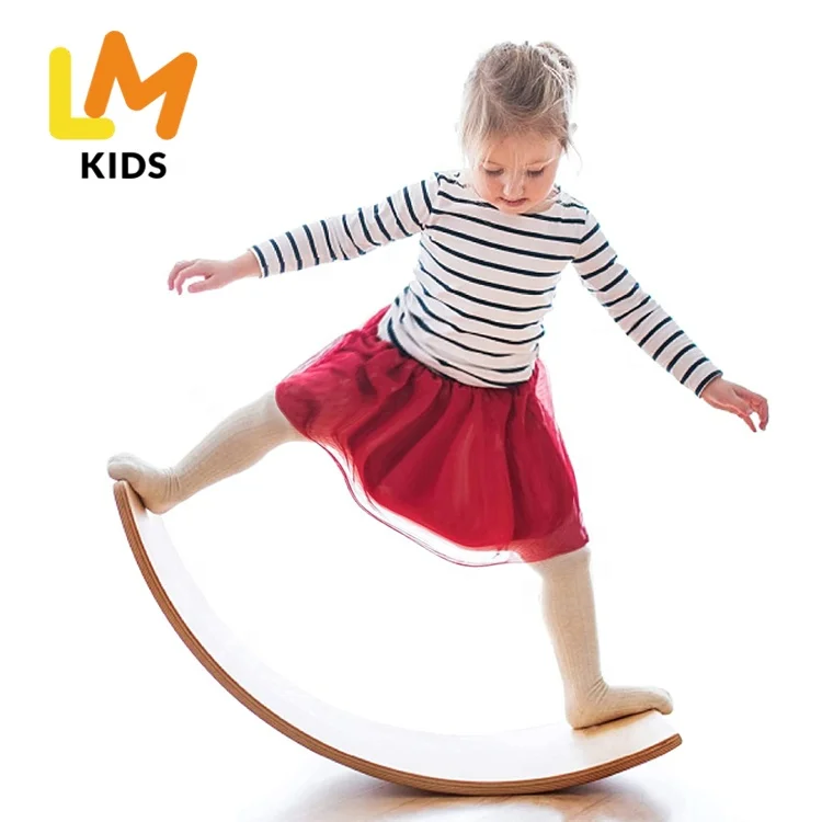 

LM KIDS custom wooden wobble board electric montessori toys wood Yoga Curvy Board wooden toys kids balance board