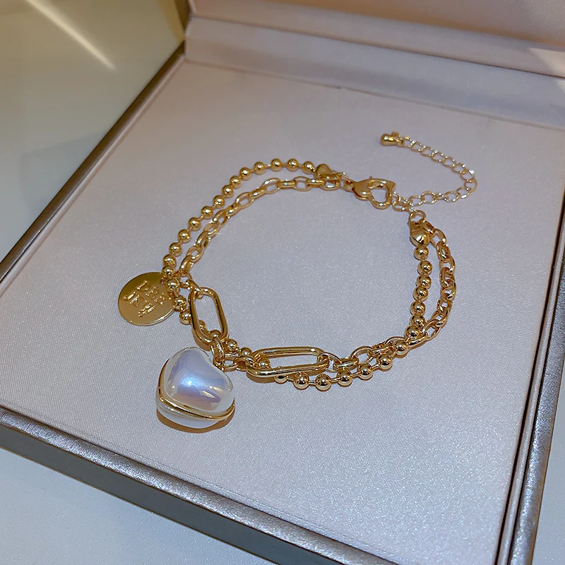 

fashion beads adjustable pearl bracelet heart